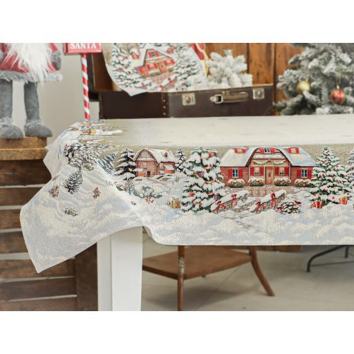 Alpesi barna házikós asztalterítő, 137x240 cm, lurex nélkül