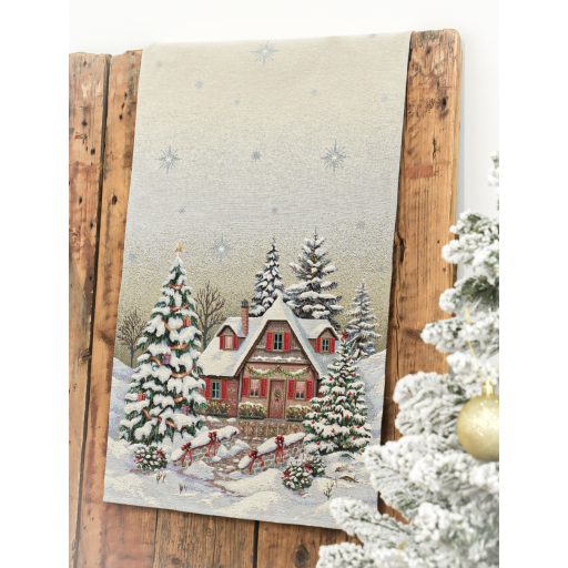 Alpesi barna házikós asztali futó, 37x100 cm, lurex nélkül