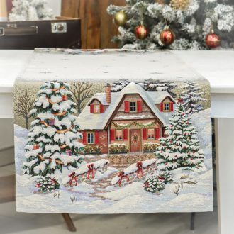   Alpesi barna házikós asztali futó, 44x140 cm, lurex nélküli