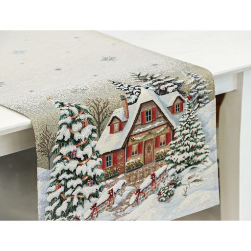 Alpesi barna házikós asztali futó, 44x140 cm, lurex nélküli