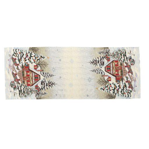 Alpesi barna házikós asztali futó, 44x140 cm, lurex nélküli