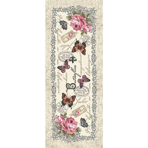 Vintage rózsás, pillangós asztali futó, 44x140 cm