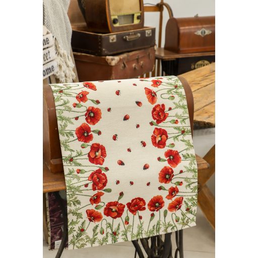 Pipacsos, katicás asztali futó, 37x100 cm