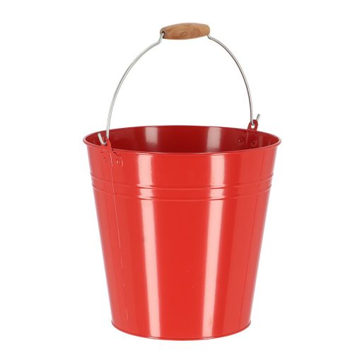 Cink kerti vödör, fa fogóval, 10,75 literes, piros