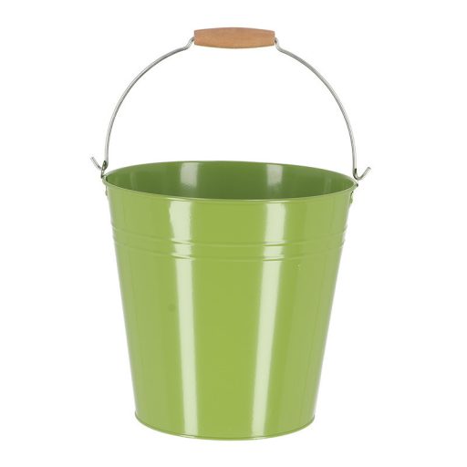 Cink kerti vödör, fa fogóval, 10,75 literes, zöld
