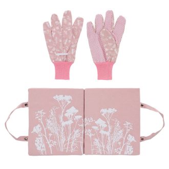   Mezei virág mintás kerti térdelőpárna és kesztyű szett, pink