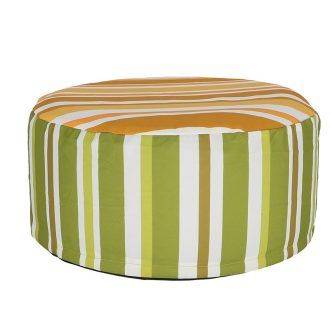   UV álló, vízlepergető kültéri puff, zöld és narancssárga csíkos, 54 cm átmérőjű