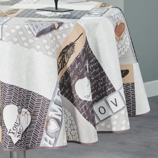 Beige love szennytaszító, kör alakú asztalterítő, 160 cm