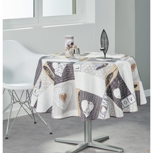 Beige love szennytaszító, kör alakú asztalterítő, 160 cm