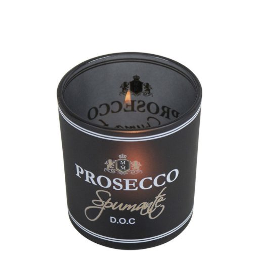 Üveg teamécses tartó, Prosecco felirattal, fekete, 8 cm