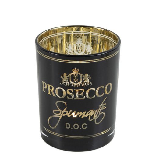 Üveg teamécses tartó, Prosecco felirattal, fekete, 12 cm