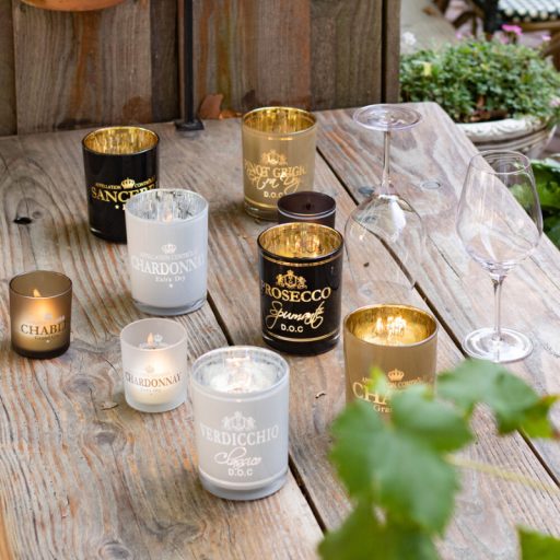 Üveg teamécses tartó, Prosecco felirattal, fekete, 12 cm