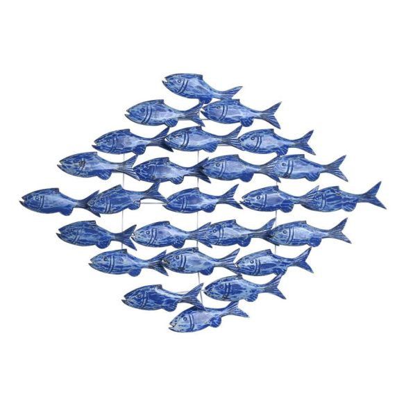 Dekoráció falra halak faragott 80x10x80 cm kék