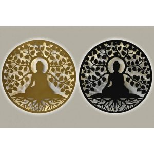 Dekoráció falra led-es buddha fém 99x2x99 cm fekete, arany 2 féle