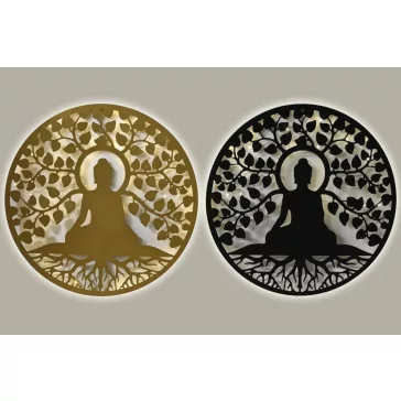   Dekoráció falra led-es buddha fém 99x2x99 cm fekete, arany 2 féle
