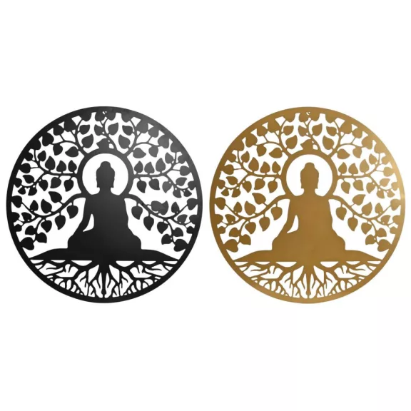 Dekoráció falra led-es buddha fém 99x2x99 cm fekete, arany 2 féle