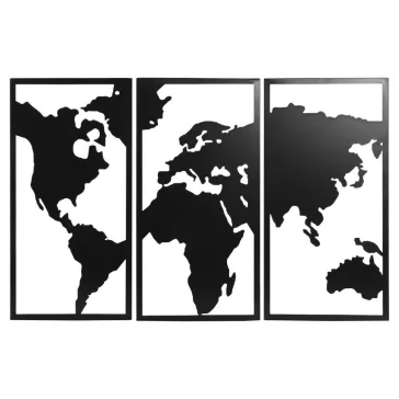 Fali dekoráció szett térkép fém 90x2x60 cm fekete s/3