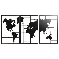 Decoracion pared set 3 metal 120x2x65 mapa negro