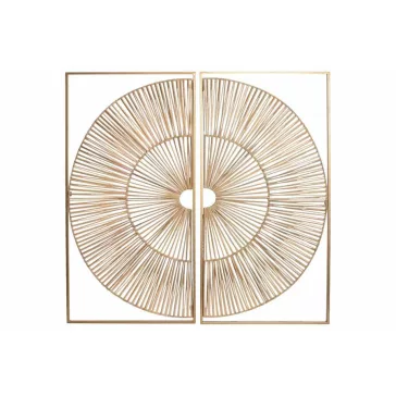   Fali dekoráció szett kör rattan, fém 50x2x100 cm natúr, arany s/2