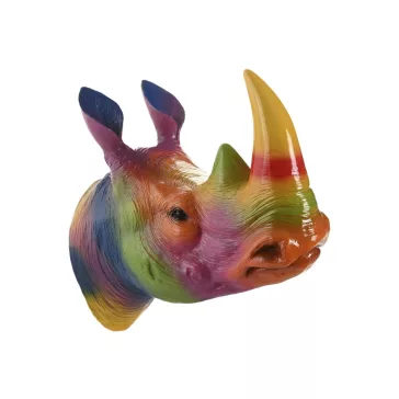   Faldekoráció – Színes rinocérosz figura, 35 × 16,5 × 33 cm