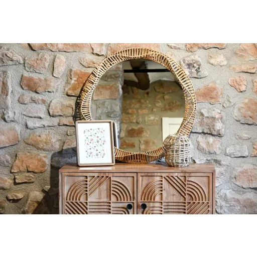 Tükör rattan, üveg 70x6x70 cm natúr