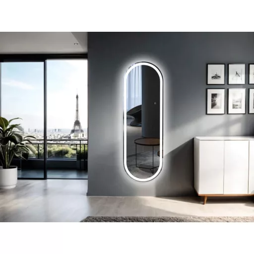 Tükör domború szegéllyel, led-es üveg 50x0,5x150 cm fehér