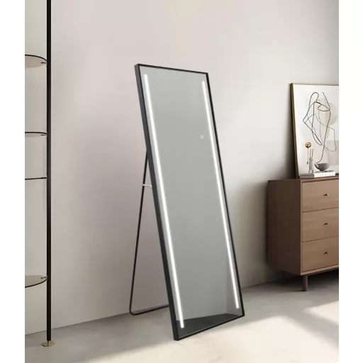 Tükör egész alakos, led-es aluminium, üveg 60x0,5x165 cm fekete