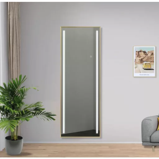 Tükör egész alakos, led-es aluminium, üveg 60x5x165 cm arany