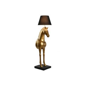 Lampara pie resina 47x40x153 caballo dorado