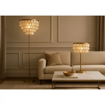 Lampara pie nacar metal 40x40x153 capiz crudo