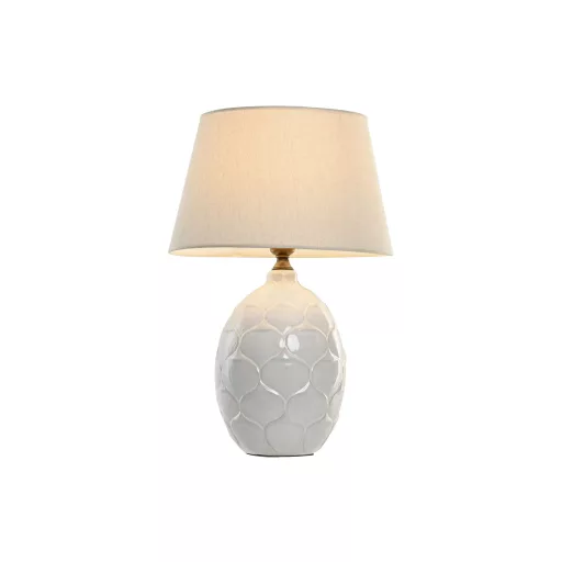 Lampara sobremesa porcelana lino 40x40x61 blanco