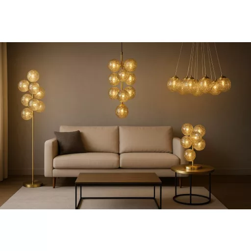 Lampara sobremesa cristal metal 24x24x58 bolas