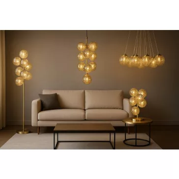 Lampara techo cristal metal 24x24x60 bolas dorado