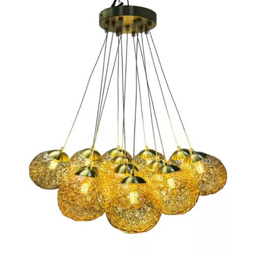 Lampara techo cristal metal 60x60x60 bolas dorado
