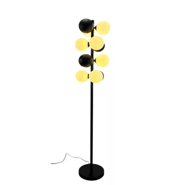 Lampara pie metal cristal 28x28x155 bolas negro