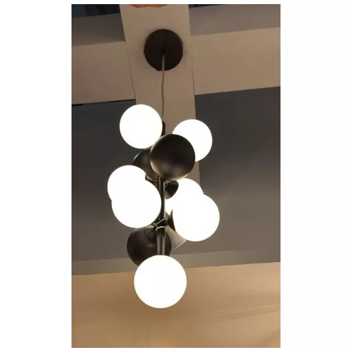 Lampara techo metal cristal 24x24x60 bolas negro
