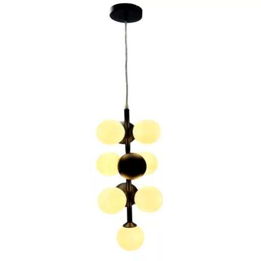 Lampara techo metal cristal 24x24x60 bolas negro