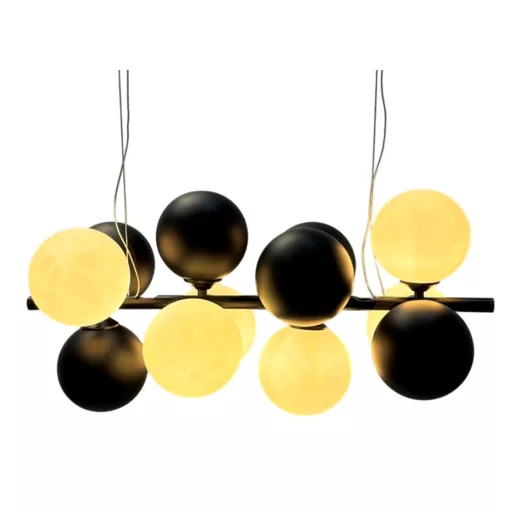 Lampara techo metal cristal 60x20x96 bolas negro