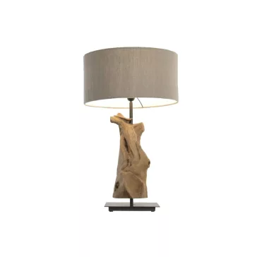 Lampara sobremesa teca hierro 35x35x65