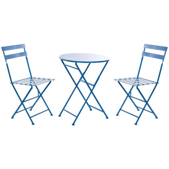 Asztal, szett, 3db-os, fém, 60x60x70, összecsukható, kék