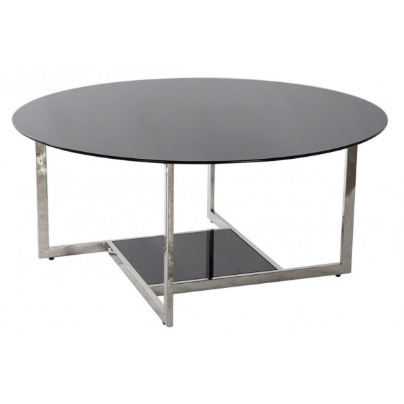 Asztal, kávé-s, fém, üveg, 100x100x45, fekete