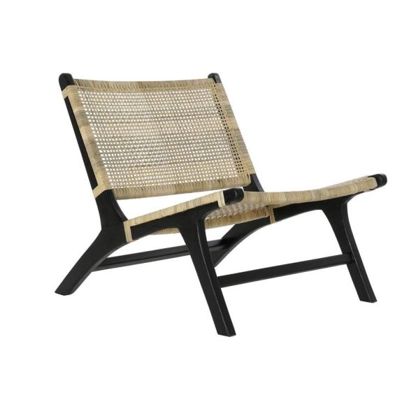 Szék teakfa rattan 65x78x68 fekete