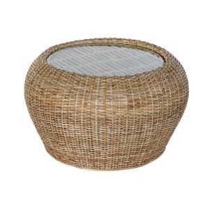 Asztal kávé-s rattan üveg 82x82x48 természetes