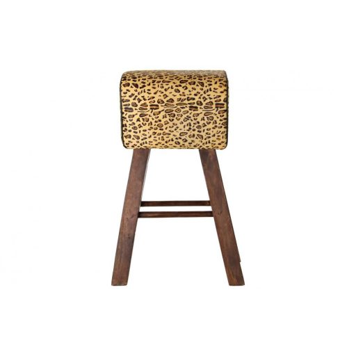 Bárszék fa bőr 50x35x75 leopárd