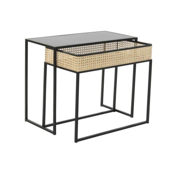 Kávézó asztal fém rattan 60x30x50