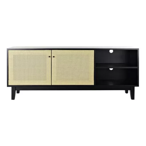 Szekrény tvs fenyő rattan 160x38x65 fekete