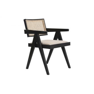 Szék szilfa rattan 50x50x82 kárpítozott fekete