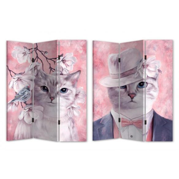 Paraván vászon fenyő 120x2x180 macska megfordítható rózsaszín