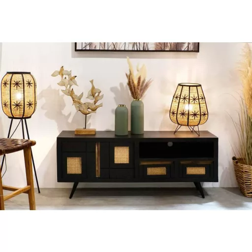 Szekrény tv-s mango rattan 145x40x60 fekete
