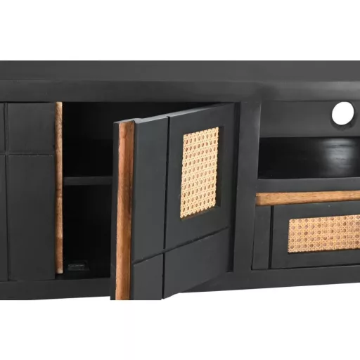 Szekrény tv-s mango rattan 145x40x60 fekete